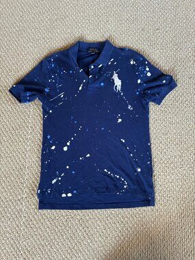 Polo Ralph Lauren Boy's Navy Paint Splatter Polo Shirt Large 14/16